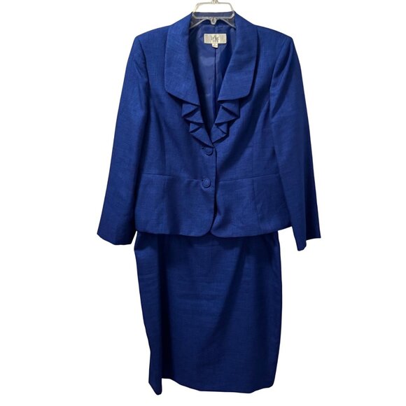 Le Suit Royal Blue Two-Piece Suit With Blazer & Skirt Set Size 16P set - Picture 1 of 12